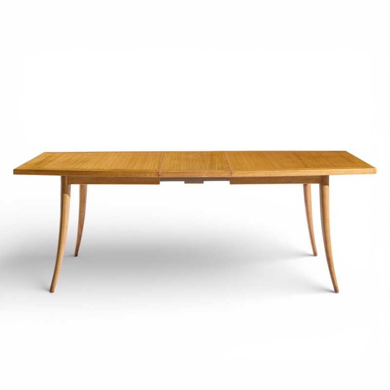 Harvey Probber Mid Century Bleached Mahogany Saber Leg Dining Table with 1 Leaf gallery