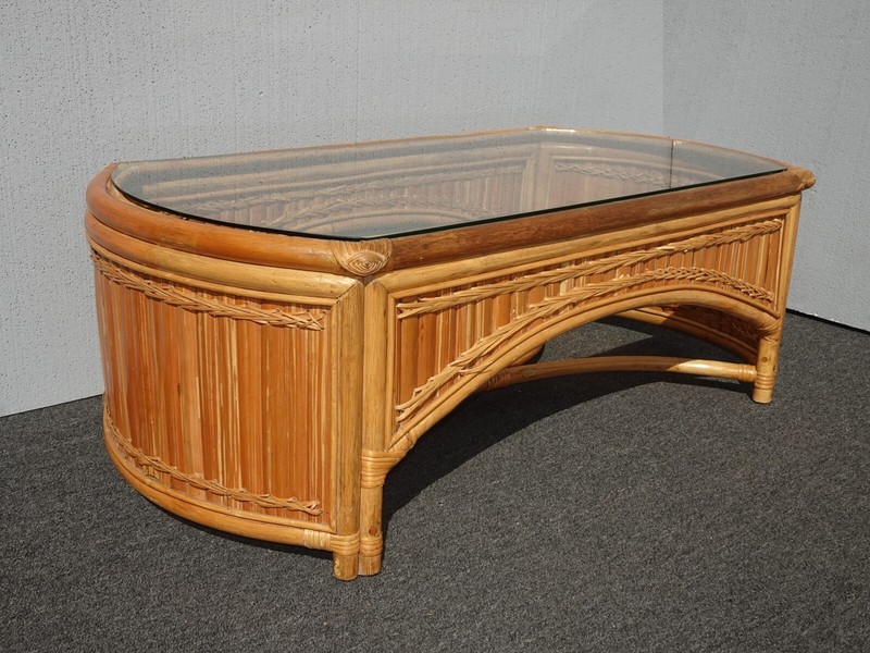 Vintage Bamboo Rattan Coffee Table Tiki Palm Beach Style French Country Style gallery