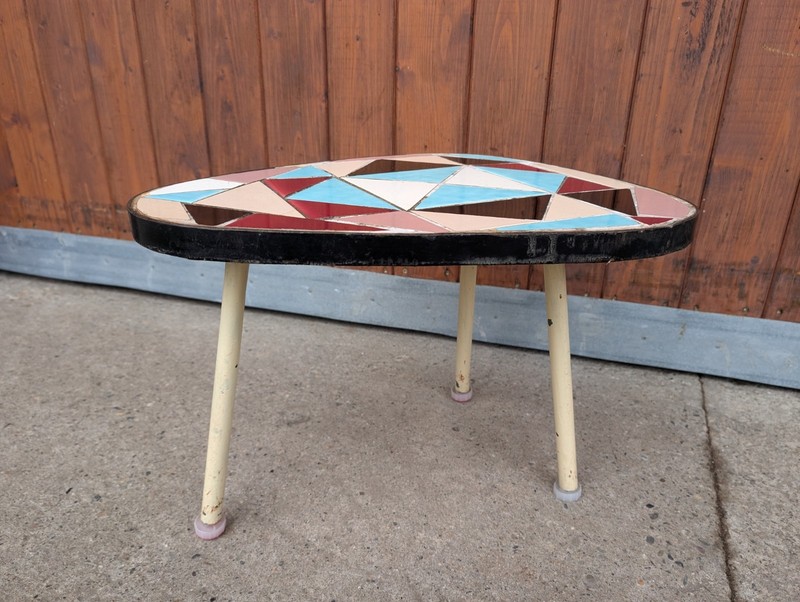 Flower Bench 50s Vintage Flower Table Rockabilly Retro Mosaic Plant Stand Stool gallery