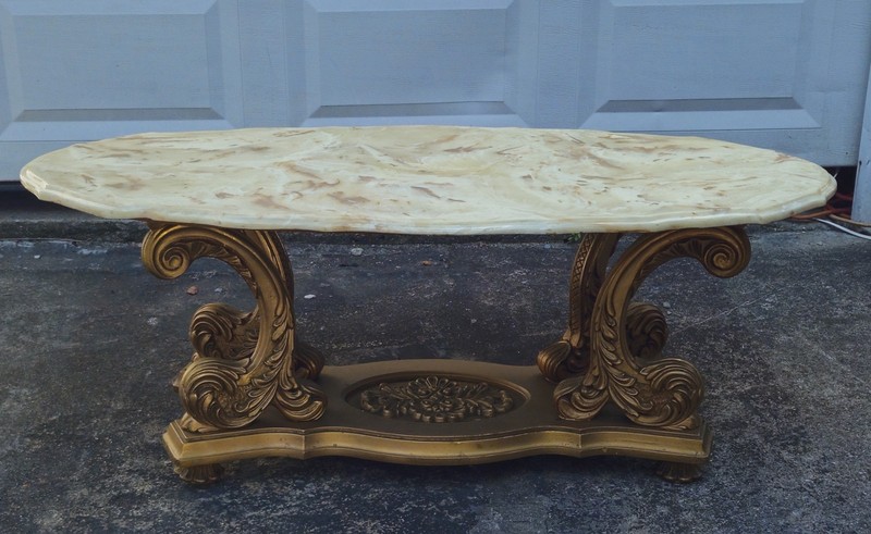 Italian Provincial Marble and Gold Coffee Table 64" gallery