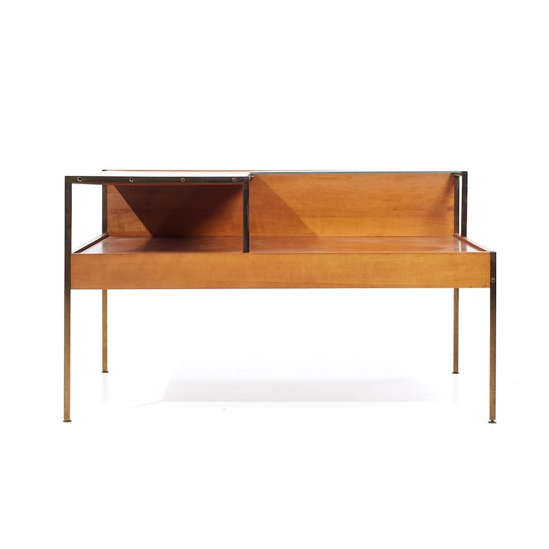 Milo Baughman for Murray Furniture Mid Century Maple and Brass Corner Side Table gallery