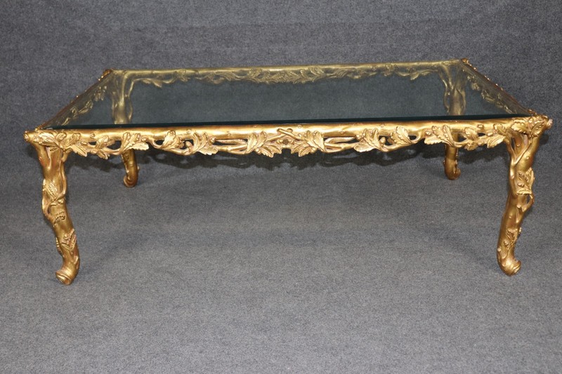 Regency Style Carved Branch and Leaf Coffee Table In the Manner of Bagues gallery