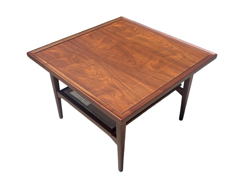 Kipp Stewart Drexel Mid-Century Modern Walnut & Cane Coffee Table gallery