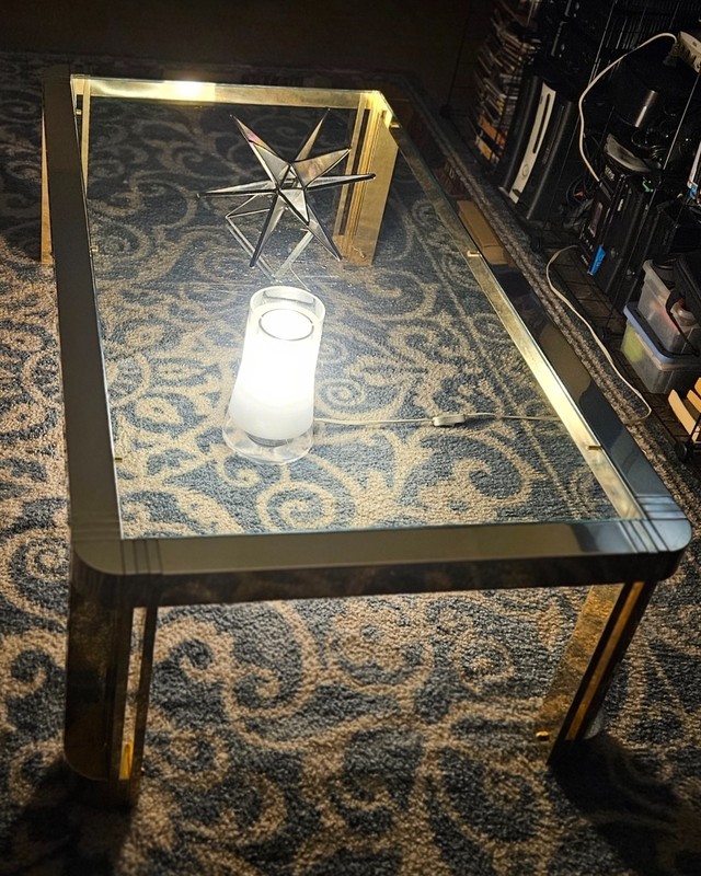 Vintage Art Deco/Mid Century Milo Baughman Style Brass & Glass Coffee Table Boho