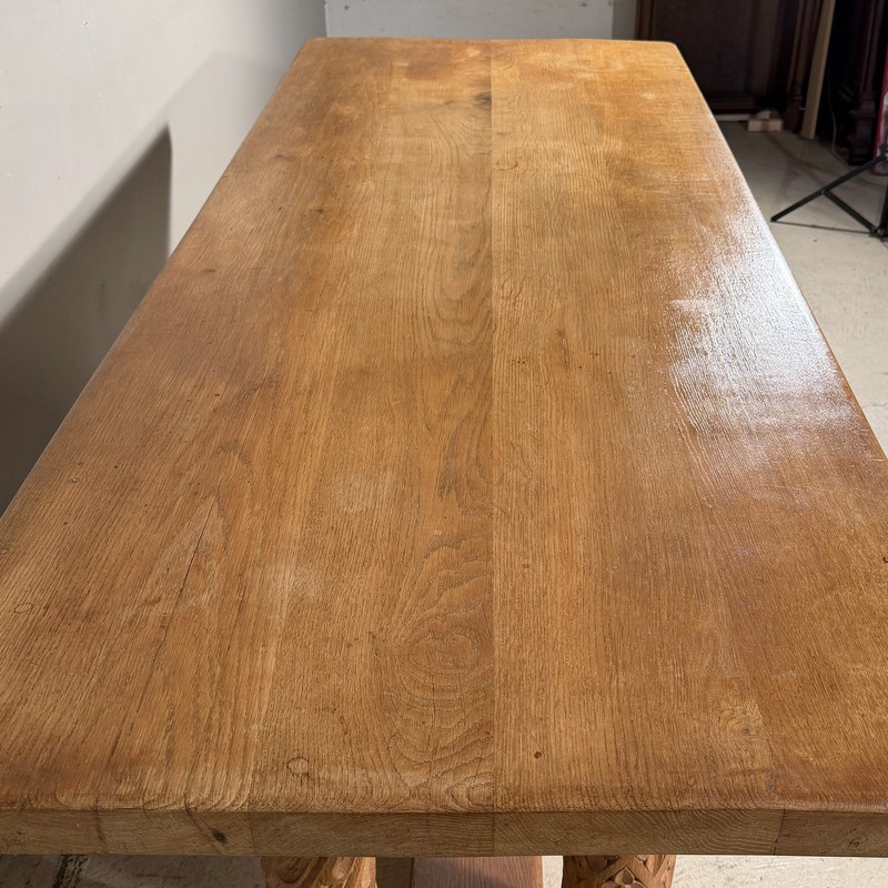 Antique French Gothic Revival Solid Oak Farm Dining Table gallery
