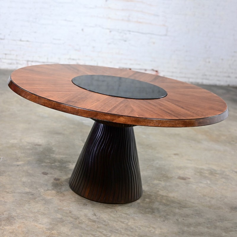Modern Round Tassel Style Pedestal Base Dining Table Attr to Bernhardt Cascade gallery