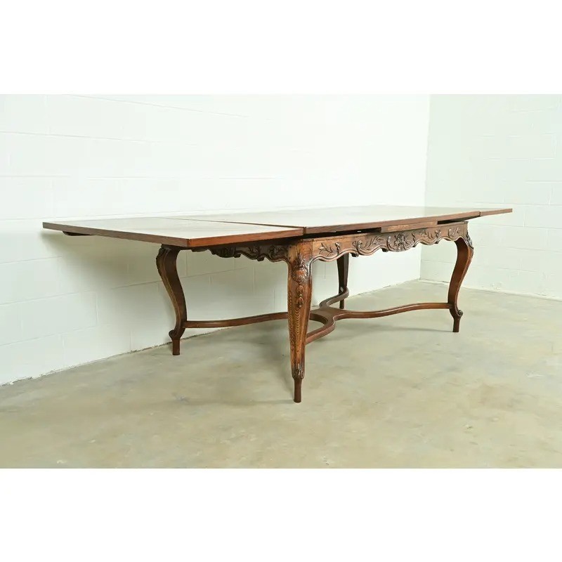 Baker Furniture Style French Provincial Louis XV Carved Oak Dining Table, 1960s gallery