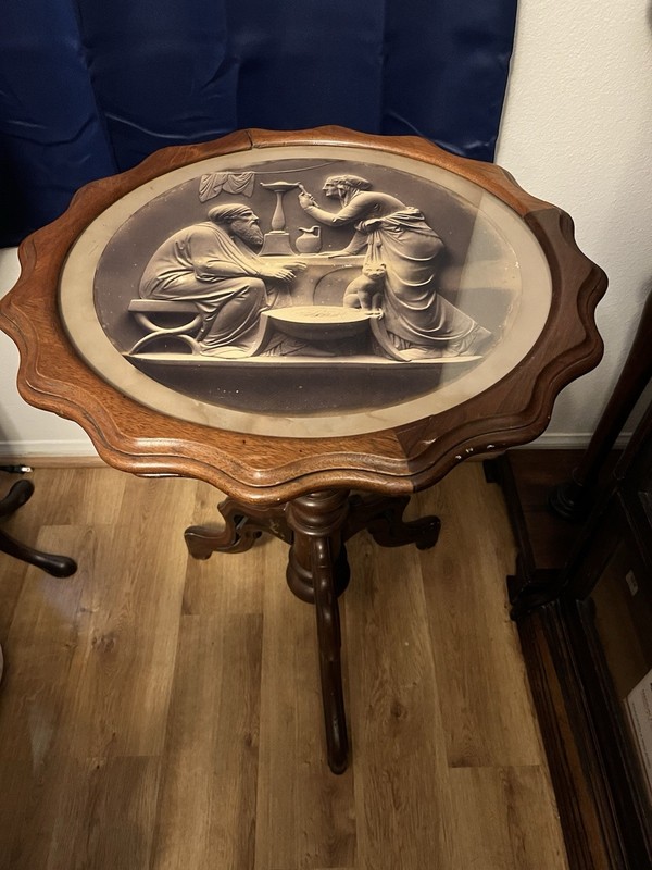 Antique Wood Tilt Top Tripod Table with Danish Neoclassical Winter art. gallery