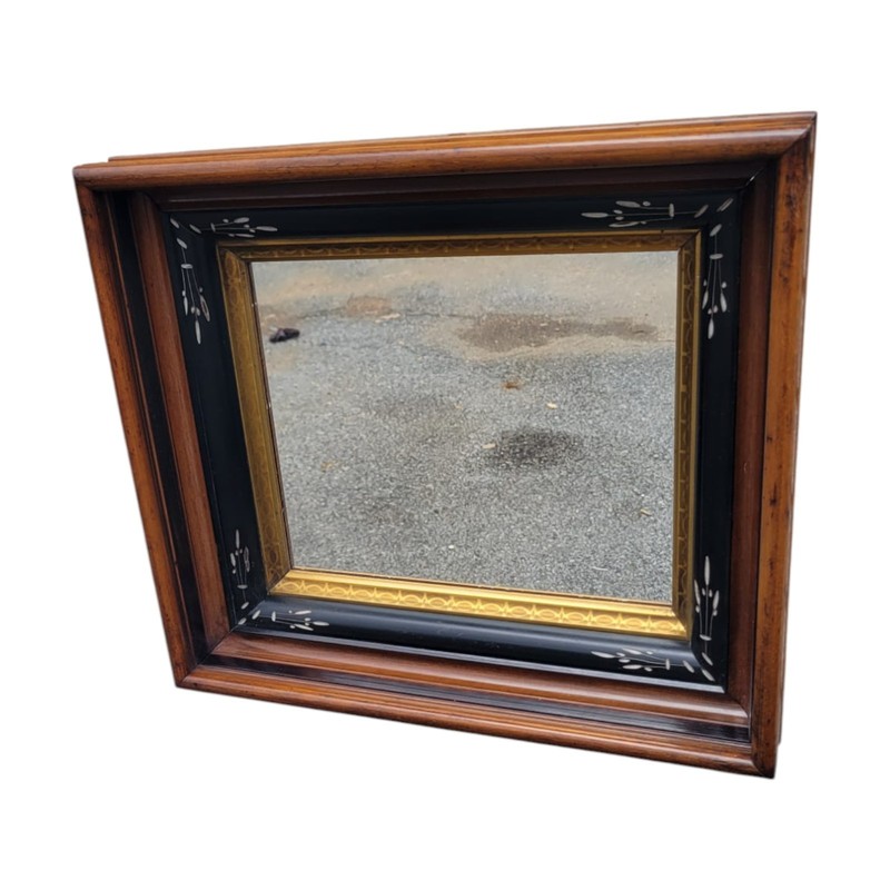 19th C American Victorian Walnut Mirror Gold Gilt Black Ebonized Frame Antique