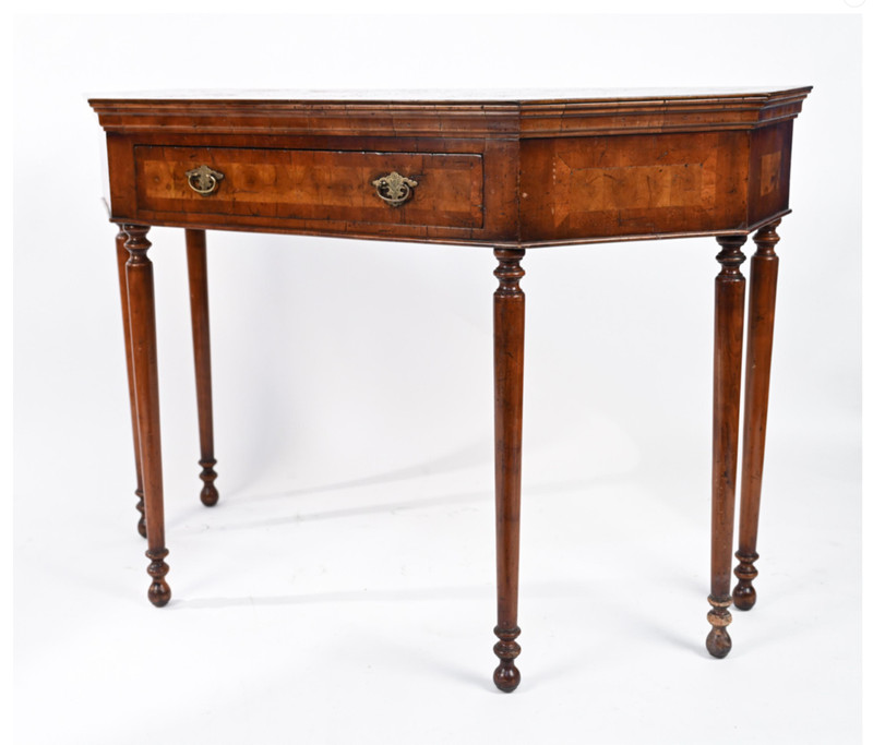 Antique Parquetry Single Drawer Burlwood Console Table gallery