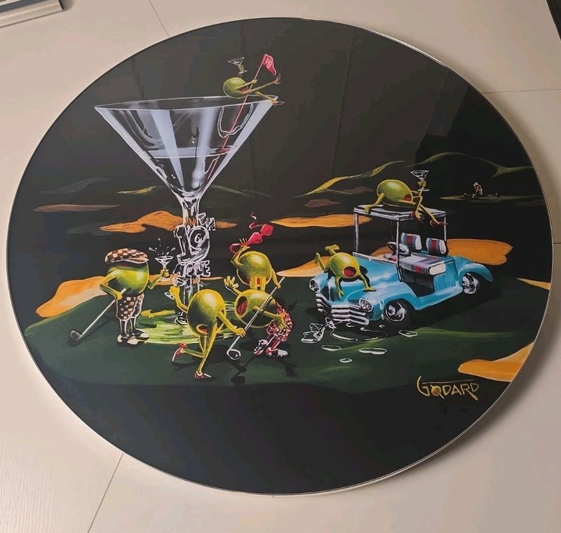 Michael Godard Art 19th Hole Custom Round Pub Table Top Man Cave /Clubhouse 27″