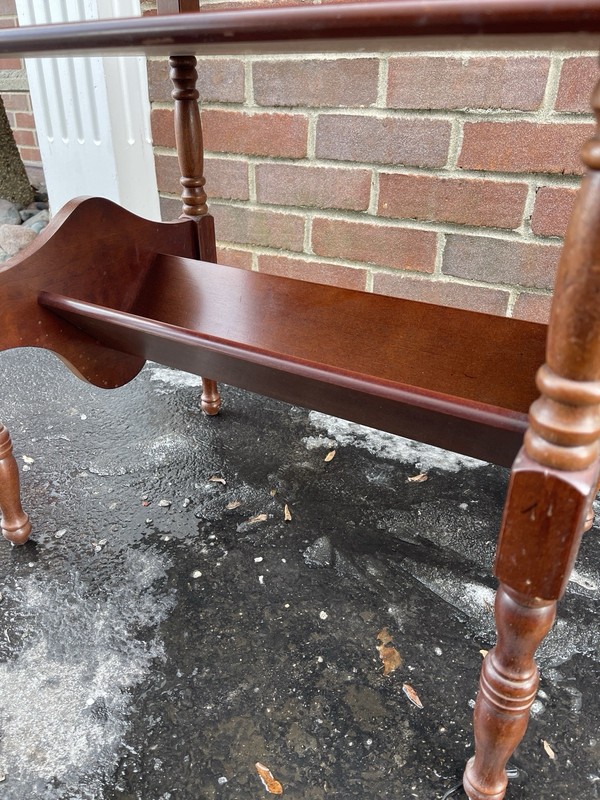 Vintage Mid-Century Bombay Co. 3 Tier Mahogany Magazine Rack Console Side Table gallery