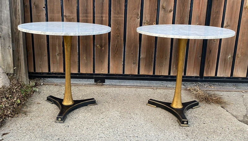 2 Vtg Hollywood Regency Palladio MCM Pair Tables 30" dia 30h Italian We Deliver gallery