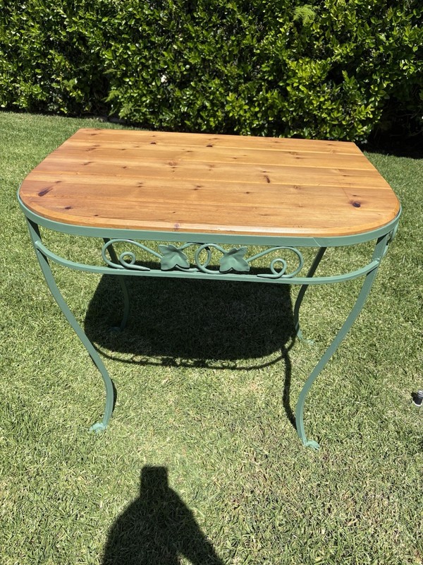 Vintage Cast Iron and Wood Side Table