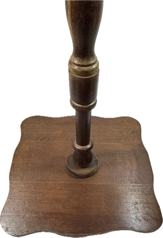 Vtg Rustic Farmhouse Solid Wood Square Pedestal Scalloped Table Plant Stand MCM gallery