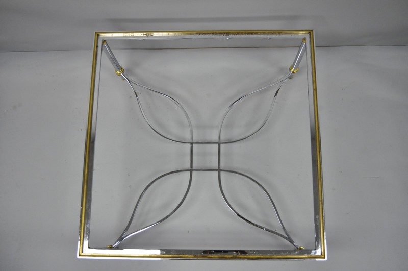 Italian Neoclassical Maison Jansen Style Steel & Brass Square Coffee Table Base gallery