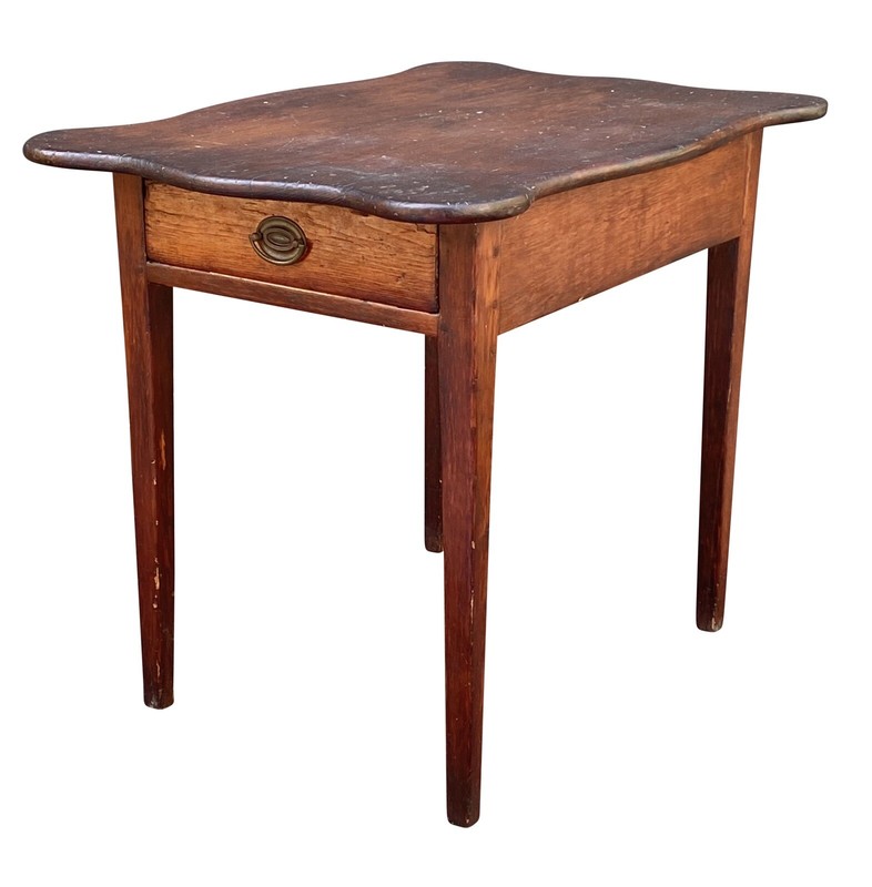 IMPORTANT & RARE ANTIQUE HEPPLEWHITE NEW ENGLAND PINE TABLE WITH SERPENTINE TOP gallery