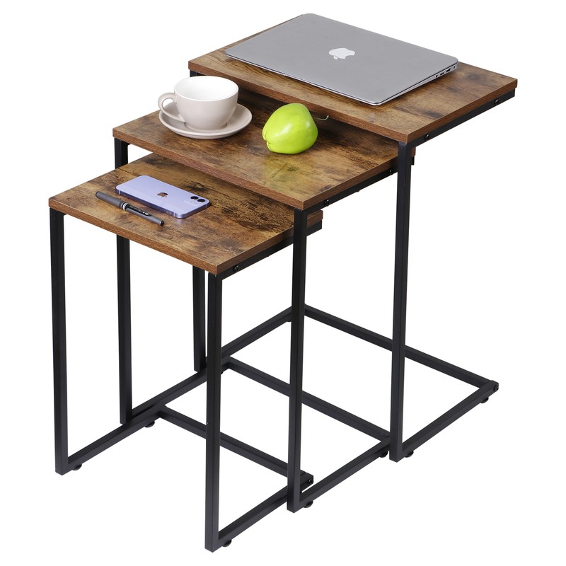 Nesting Side Tables Set of 3 C Shaped End Tables Stackable Coffee Snack Table