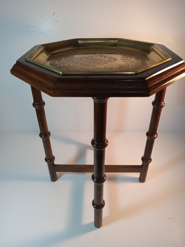 Vintage ~ BRANDT Hollywood Regency Faux Bamboo Wood Stand w/brass tray insert