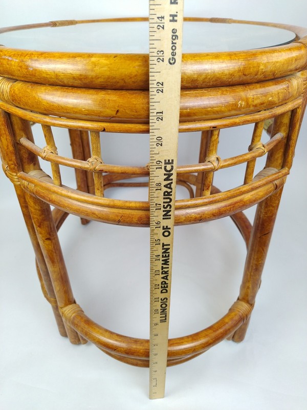 Oval Rattan & Glass Side Table 23" Clover Tiki Bamboo MCM Hollywood Regency gallery