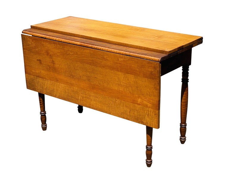 ANTIQUE COUNTRY PRIMITIVE TIGER MAPLE SHERATON DROP LEAF BAKERS TABLE gallery