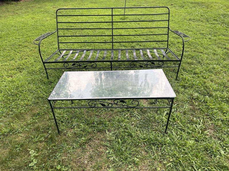 MCM Wrought Iron Bench And Coffee Table ****