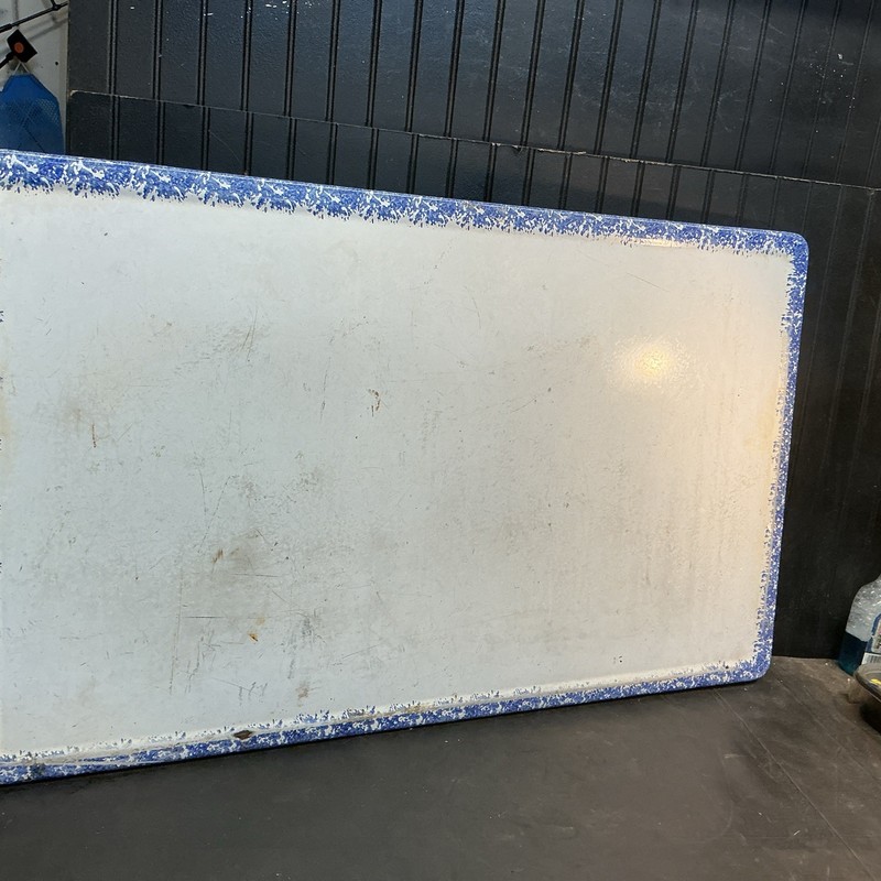 Vtg Antique PORCELAIN ENAMEL TABLE TOP 25×41.5”Counter Farm House Hoosier Blue