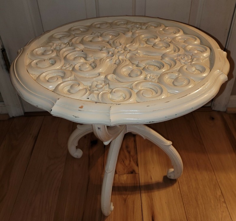Vtg. Syroco Plastic ornate White Shabby Chic Table side USA MCM gallery