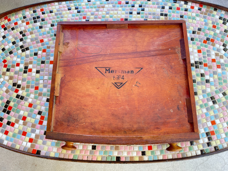 Mid Century Mersman 6964 Oval Mahogany Inlaid Coffee Table Custom Mosaic Tile gallery