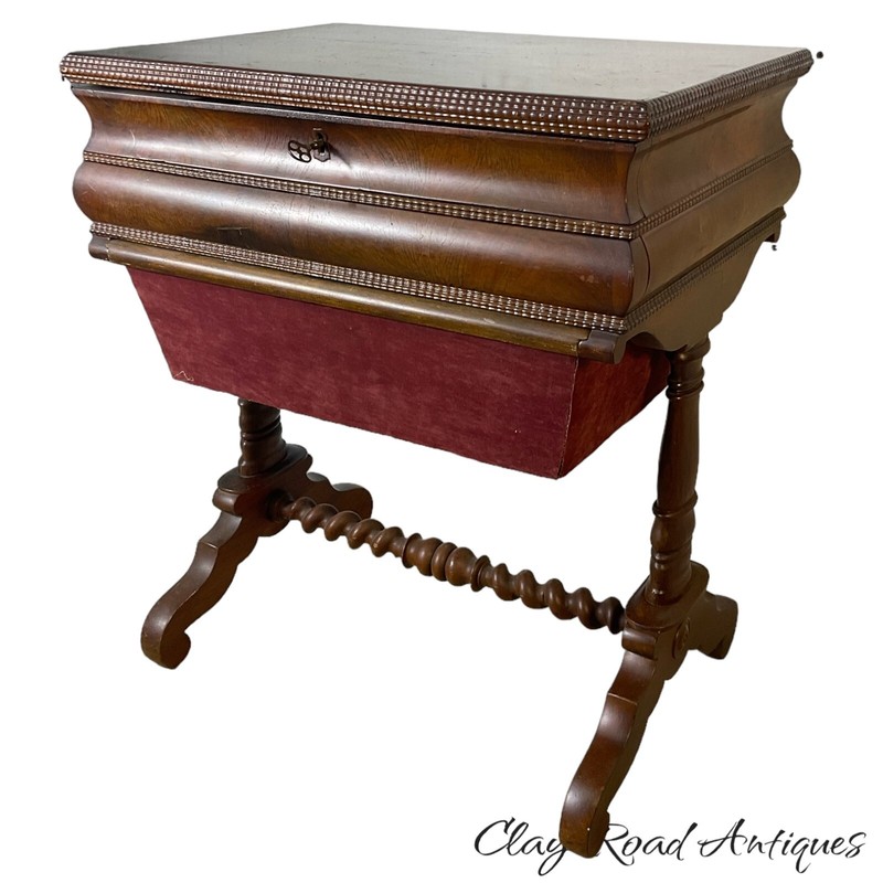 Rare antique J & J.W meeks New York sewing work stand table rosewood signed