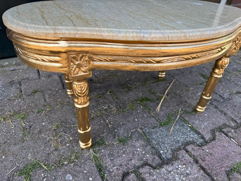 Table French Louis XVI 1950 Gold Beech Marble Oval Coffee Side Accent Table gallery