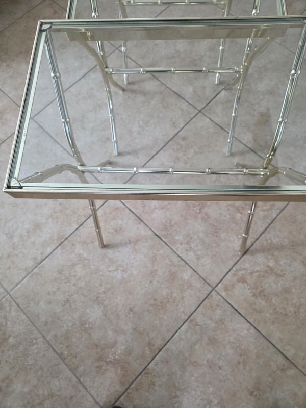 Set Of 3 Mid Century Modern Faux Bamboo Brass Nesting Tables gallery
