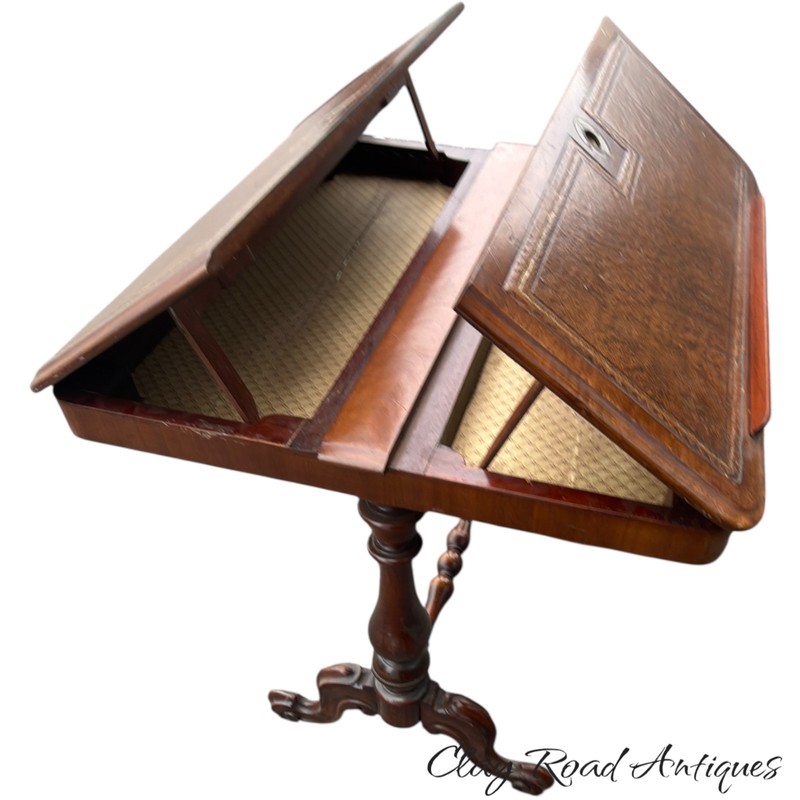 Antique Regency writing reading table combination drawing leather top 19th gallery