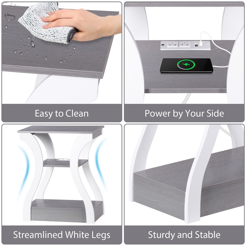 2 PCS End Table Side Table w/ Charging Station Nightstand Living Room Furniture gallery