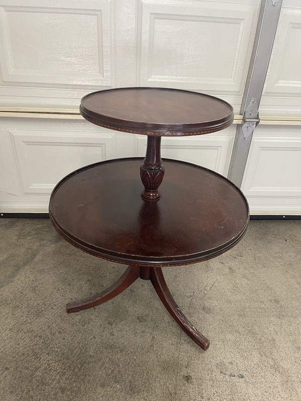 Merman’s Mahogany 2 Tier Round Cupcake / Dumbwaiter Table 7208 gallery