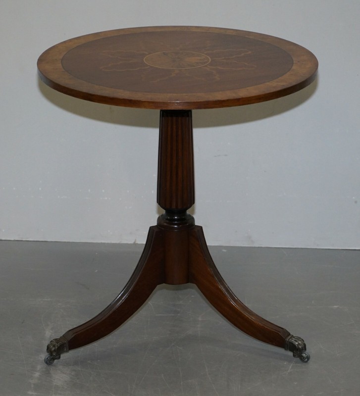 SUBLIME PAIR OF BURR WALNUT MARQUETRY INLAY LARGE SIDE TABLES LION PAW CASTORS gallery