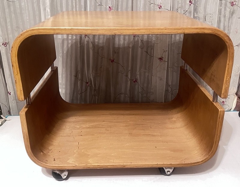 Mid-Century Modern Danish Industrial Bentwood Style Rolling Cube End Table Stand gallery