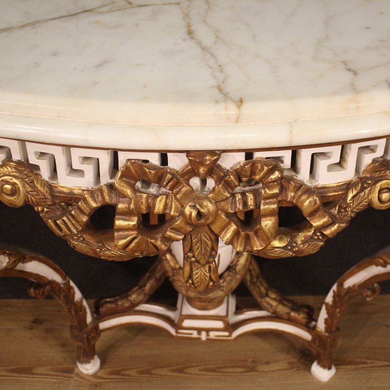 Console lacquered gilded wood marble 20th century furniture style Louis XV 900 gallery