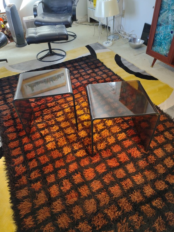 MIT-CENTURY WATERFALL SMOKE LUCITE" SIDE TABLE "FROM 70s SET OF 2