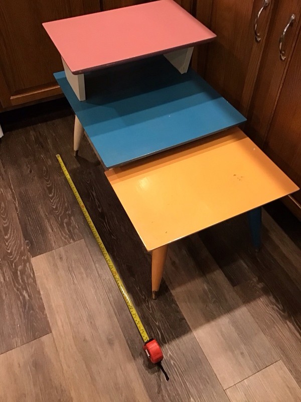 Mid Century Modern MCM End Table Step Table 3 Tier Oak Wood Tapered Legs PAINTED gallery