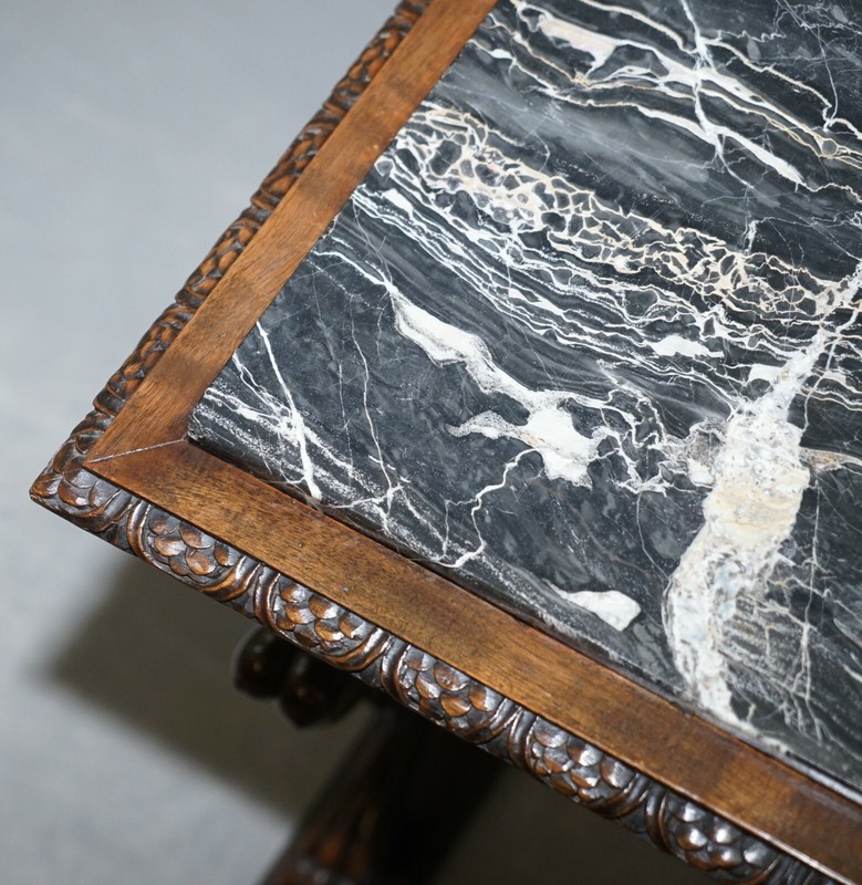 ITALAIN CIRCA 1840 ORNATELY HAND CARVED OAK SIDE TABLE WITH SOLID MARBLE TOP gallery