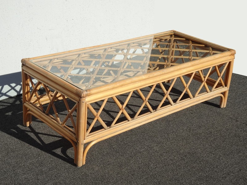 Vintage Coastal Bamboo Coffee Table w Leather Straps ~ Boho Chic gallery