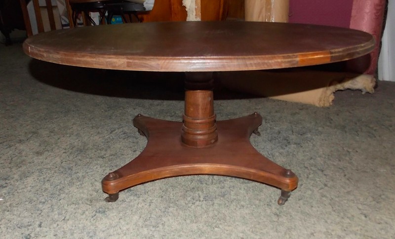 2 Panel Book Matched Mahogany Veneer Round Mid Century Coffee Table (CT-75) gallery