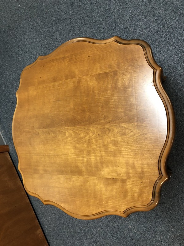 vintage French Provencial Drum Table w 2 Screened Window Doors & Scalloped Edge gallery