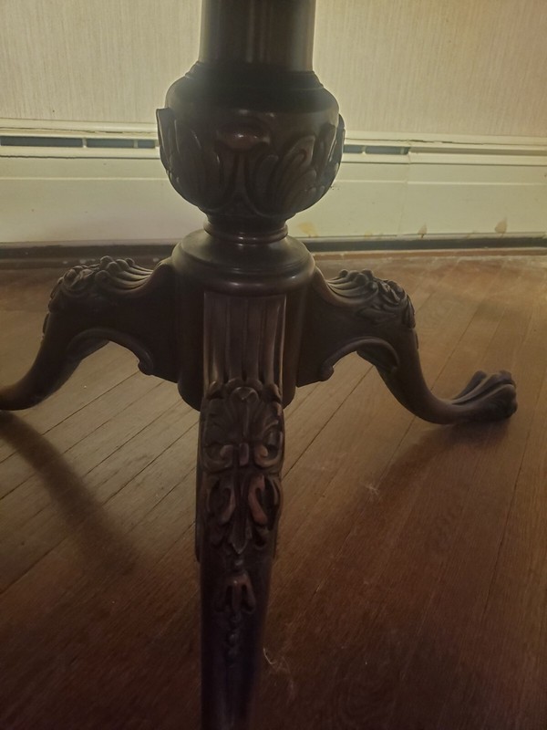 Vintage Leather Top Mahogany Drum Table with Ball & Claw Feet gallery