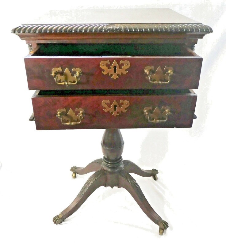 Antique Mahogany 2-Drawer Federal Style Side / End Table. Brass Claw Feet. 1850 gallery