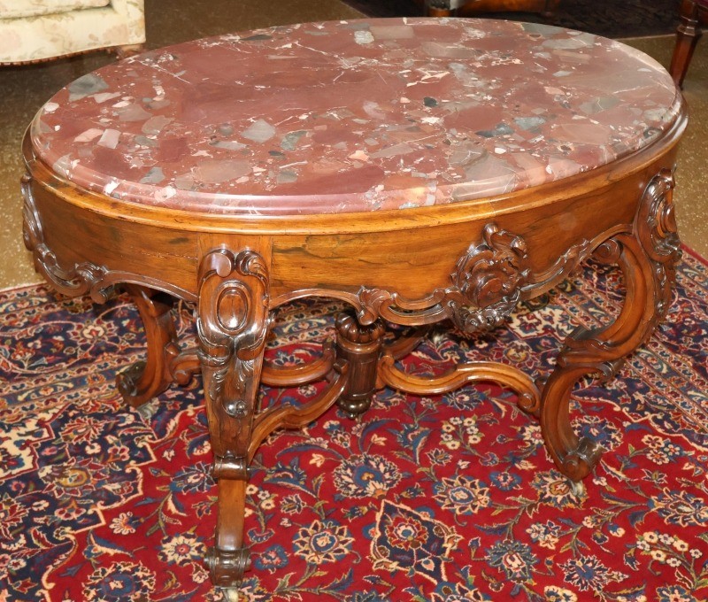 Late 19th Century American Victorian Rococo Rosewood Marble Top Center Table gallery