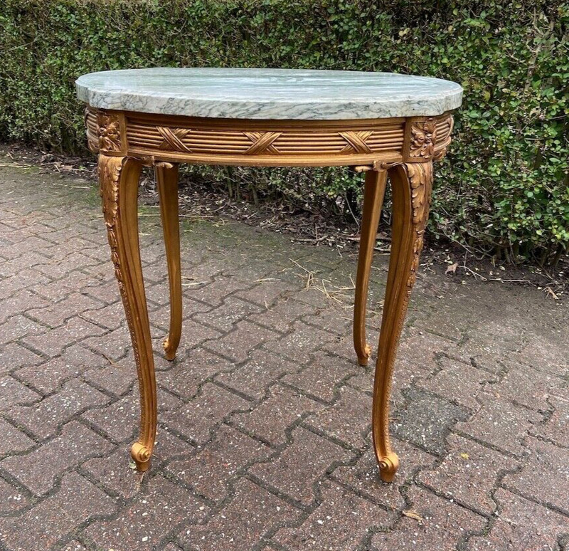 Side Table 19thC French Louis XVI Gold Leaf Marble Antique Decor