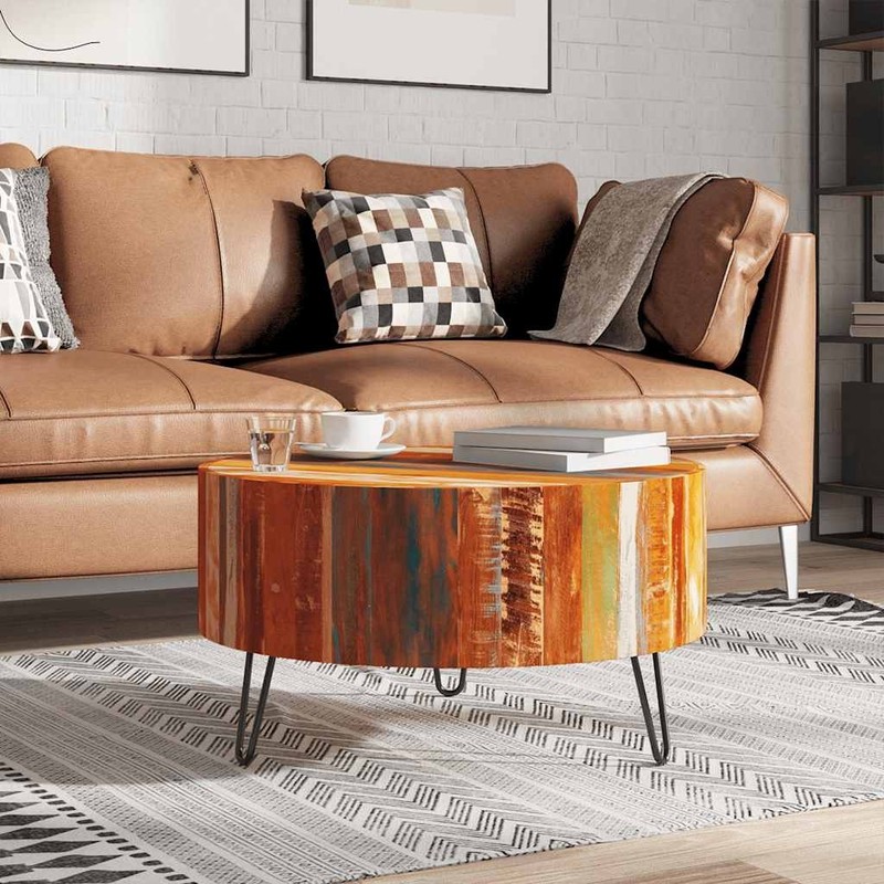 vidaXL Coffee Table, Handmade, 27.6''Φx15.0'', Solid Reclaimed Wood, Multicolor gallery