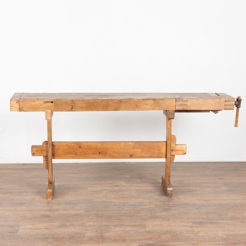 Early 20th Century Rustic Narrow Carpenter's Workbench Console Table gallery